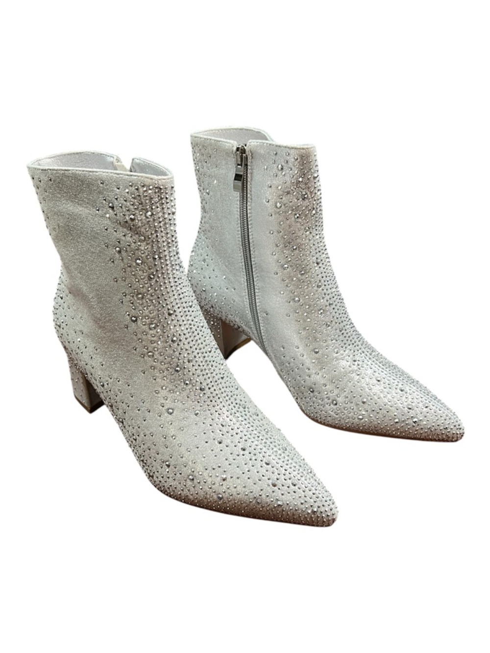 Women's Silver Rhinestone Embellished Ankle Boots